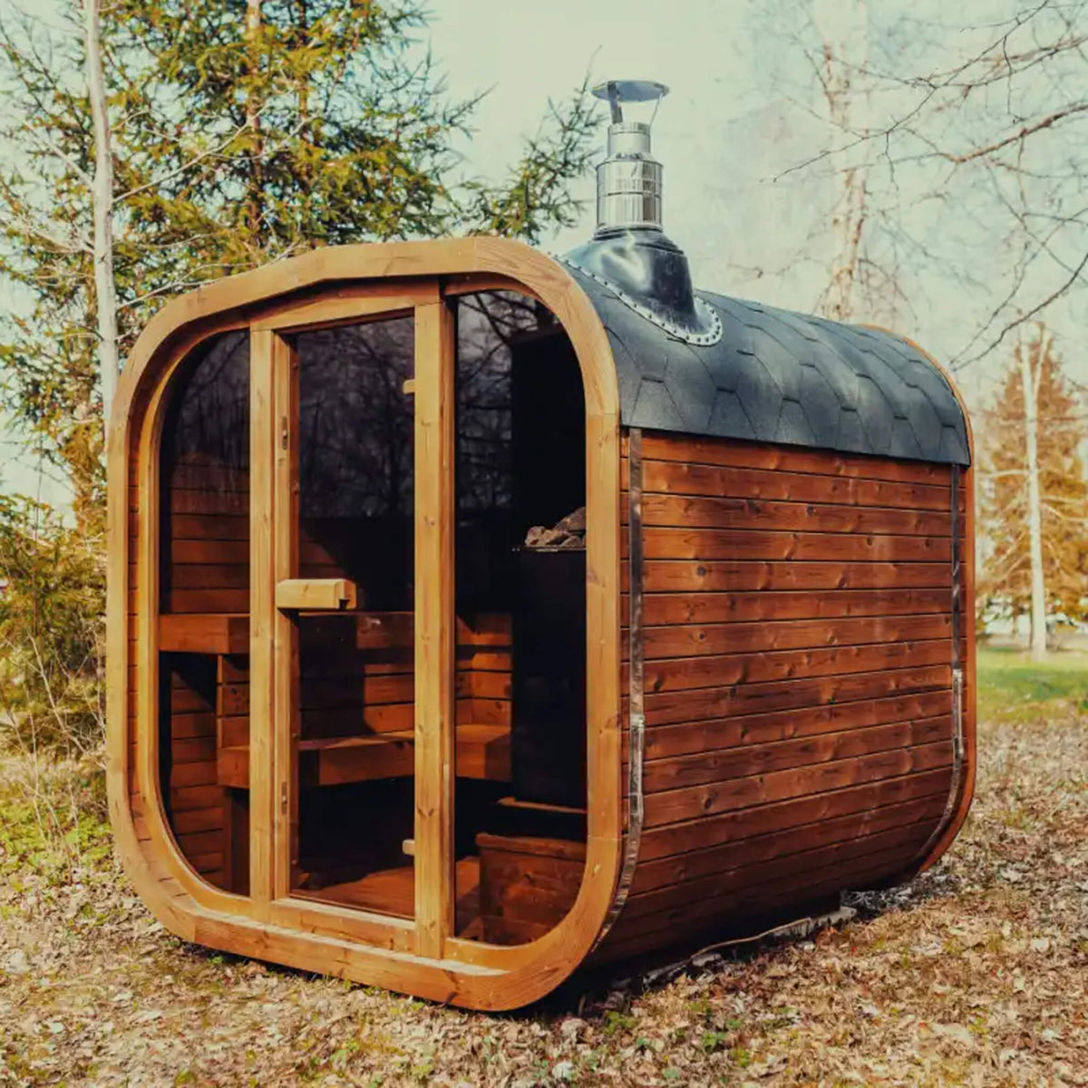 Premium 6-Person Outdoor Scandinavian ThermoWood® Cube Sauna Kit With LED Lighting [MW20] (SAK89146)