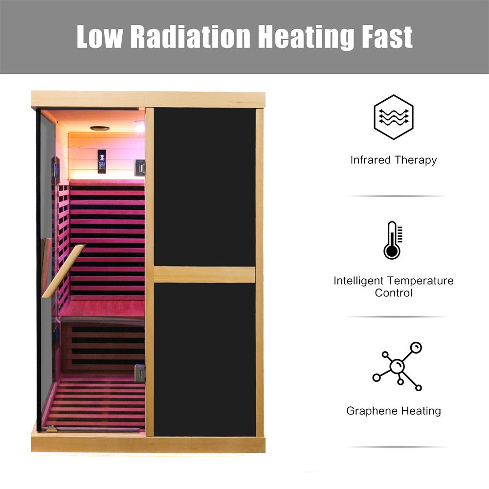 Helix Premium Large 2-Person V-Shaped FAR Infrared Sauna Room With Double Glass Doors, 1980W (SAK96413)