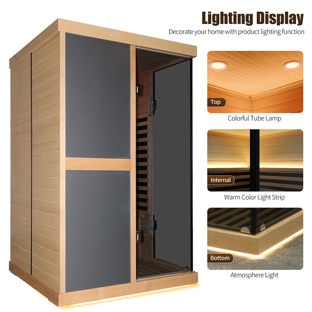 Helix Premium Large 2-Person V-Shaped FAR Infrared Sauna Room With Double Glass Doors, 1980W (SAK96413)