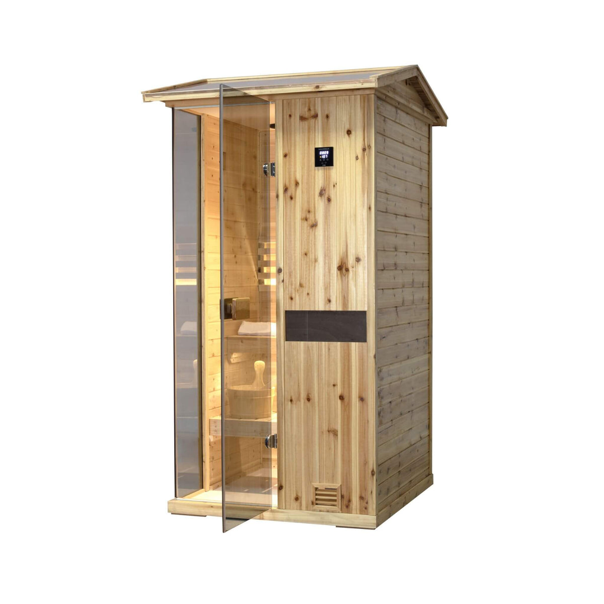 Nova 1-Person Outdoor Weather-Resistant Traditional Wooden Steam Sauna Room (SAK71642)