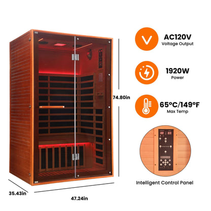 Fontaine 2-Person Luxury Canadian Hemlock Infrared Sauna With Glass Front (SAK97216)