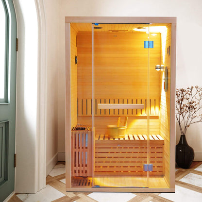 Alpine Premium 2-Person 3KW Hemlock Wood Sauna With LED Wall Light (SAK28471)