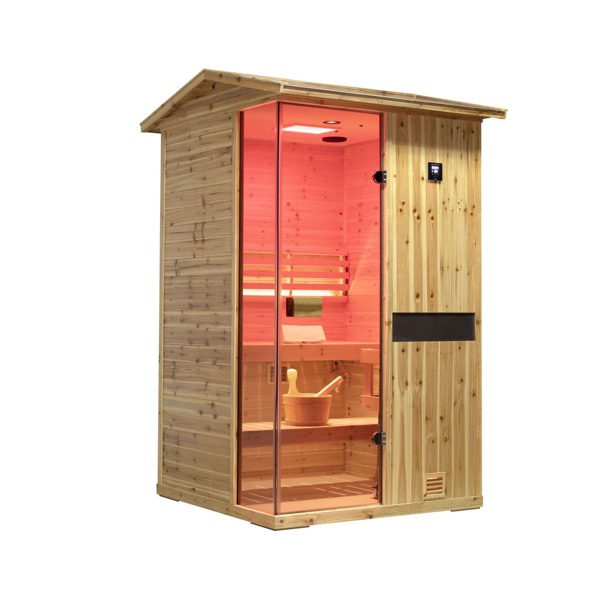 Arctic Premium 2-Person Outdoor Wooden Steam Sauna Room With Smart Control Panel And Bluetooth Audio (SAK52918)